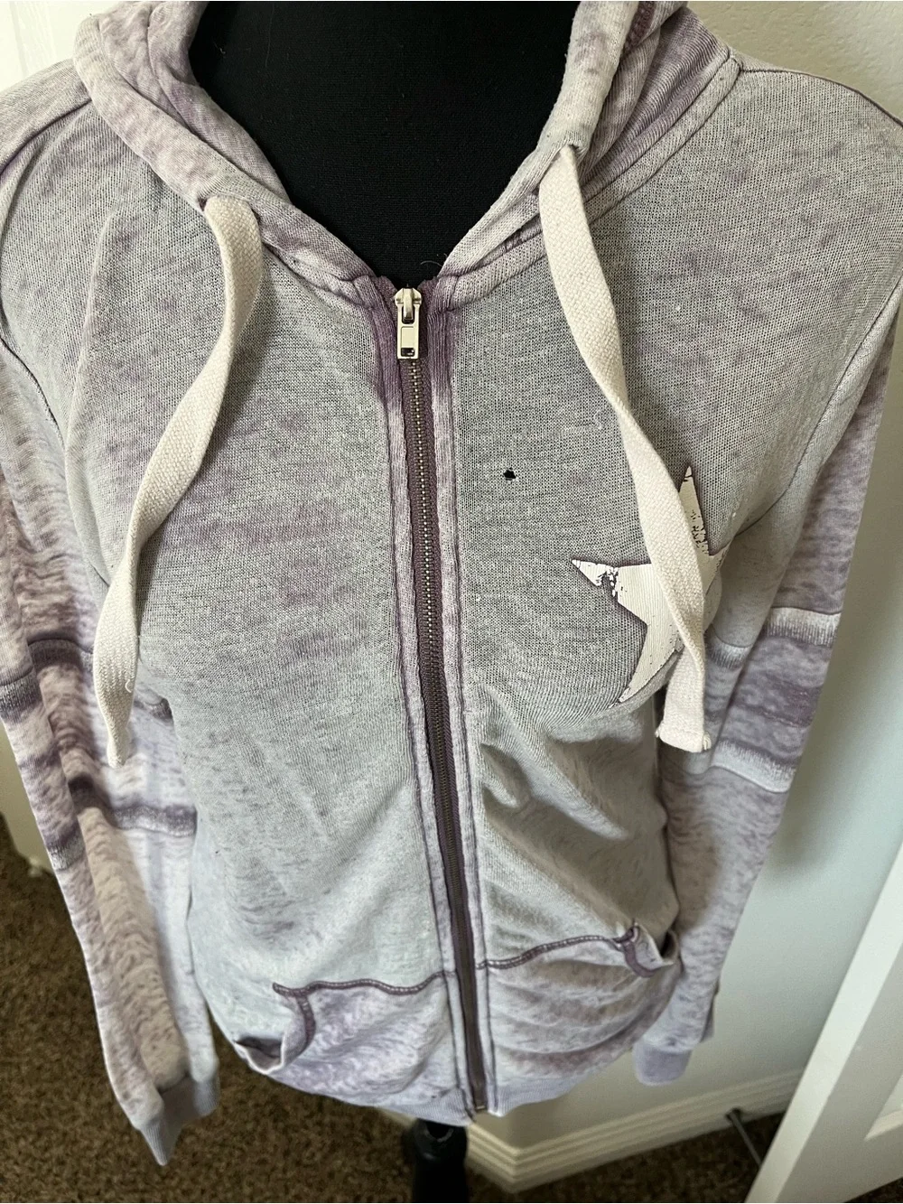 Grayson/Threads Lavender Tie Dye Star Zip Up Lightweight Hoodie Size S